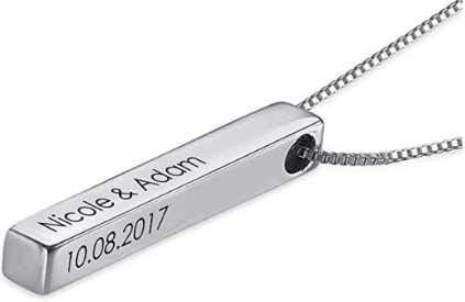 U7 Engravable Bar Necklace, Womens Choker Necklace Stainless Steel Custom Engrave Text Horizontal/Vertical Bar Pendant Necklaces for Men Women