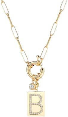 Mint & Lily Gold Initial Necklace for Women – 18K Gold Plated 24” Paperclip Chain with Sparkling Letter Pendant