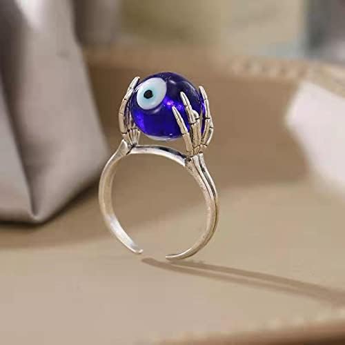 COLORFUL BLING Lucky Evil Eye Adjustable Spinner Fidget Stackable Ring Skull Claw Skeleton Anxiety for Women Men Protection Ojo Amulet Hamsa Jewelry