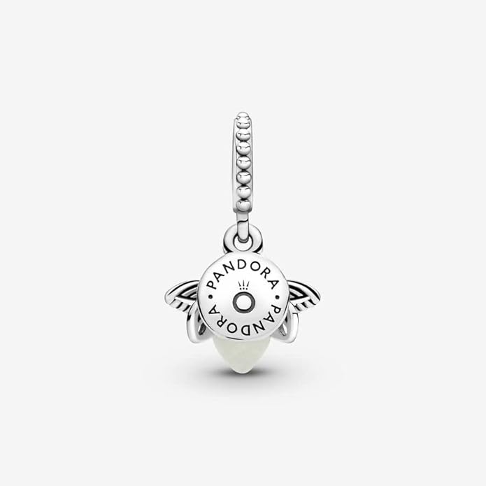 PANDORA Glow-in-the-Dark Firefly Dangle Charm - Luminous Jewelry Gift - Milky Green Glow Glass Design - Jewelry for Her with Gift Box - Compatible Moments & ME Bracelets - Sterling Silver