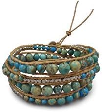 MGR MY GEMS ROCK! 35-Inch Long Multi-Layer Hand Crafted Gemstone and Crystal Multi-Stone Beaded on Genuine Leather Boho Style Stackable Super Wrap Bracelet, up to 5 Wraps.