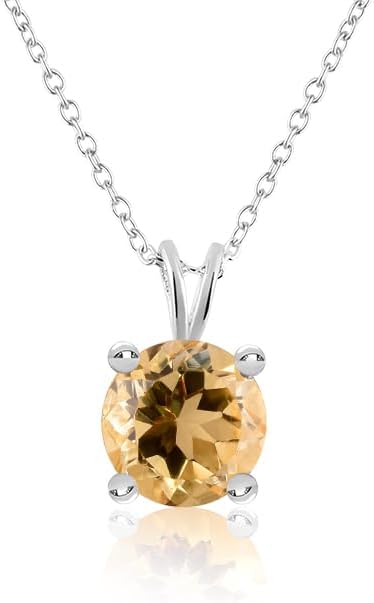 OdrillionGems Natural Gemstone Pendant Necklace, 925 Sterling Silver, Healing Crystal, Birthstone, Round Faceted, Handmade, Women Jewelry, Christmas Gift 16+2inch