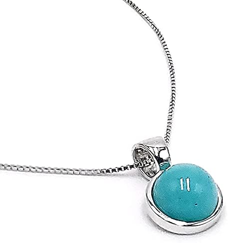 Natural gemstone 8mm round pendant with white gold over 925 sterling silver bezel cabochon plate and box chain, real genuine dainty birthstone gift for her, uniquelan jewelry