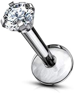 16 g Titanium Internally Threaded Tragus Piercing Jewelry CZ Top Flat Back Piercing Nose Studs Earring, Helix, Cartilage, Labret, Monroe for Women or Men