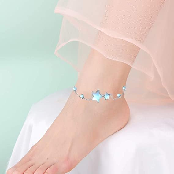 CRMAD Moonstone Moon/Star/Daisy/Turquoise/Rose Flower/Cat/Star/Hecate/Airplane/Pearl/Chakra/Rose Pearl/Butterfly/Wave/Starfish Anklet for Women Sterling Silver Anklet Irish Jewelry