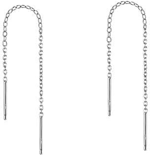 YFN Threader Earrings Sterling Silver Chain -Earrings for Women Dangle Earrings Thread Dangling Threaded Long Chain Earring Nickel Free Hypoallergenic Ear for Women