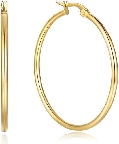 14K Gold Hoop Earrings for Women Gold Earrings Classic Shiny Polished Round Hoop Earrings for Everyday Essential