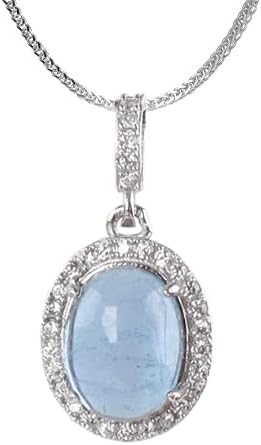 iSTONE 925 Sterling Silver Natural Crytral for Womens Pendant Necklace, Gemstone Birthstone with 17.8" Silver Chain Ladies