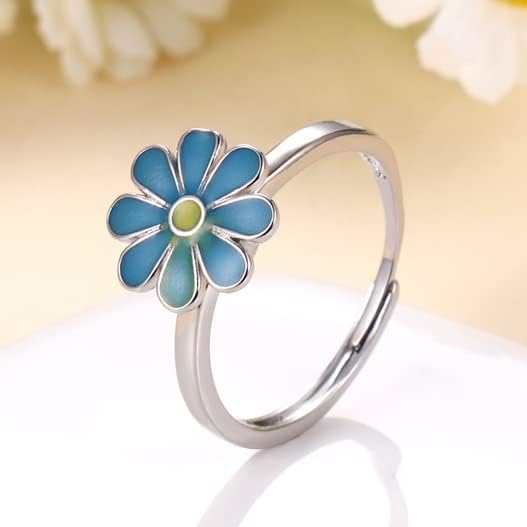COLORFUL BLING Delicate Silver Cubic Zirconia Daisy Flower Butterfly Fidget Anxiety Rings for Women Adjustable Open Sunflowers Evil Eyes Stress Relief Stackable Rings