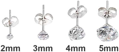 14K Gold Earrings, Round Cubic Zirconia Tiny Small Pierced Long Posts Stud Cartilage CZ Earrings for Women Men, 2mm, 3mm, 4mm, 5mm