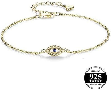 Evil Eye Bracelet, 925 Sterling Silver Adjustable Dainty Turkish Evil Eye AAA Cubic Zirconia Jewelry for Women