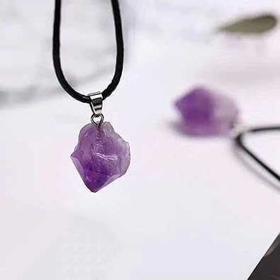 Purple Natural Amethyst Raw Stone Pendant Necklace for Women Men Raw Amethyst Pendant Crystals Necklaces Reiki Meditation Therapy