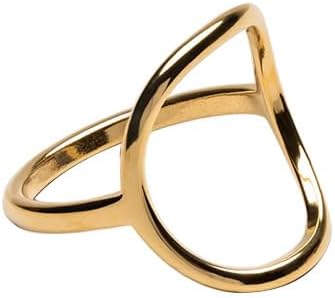 ADAJURI Minimalist Sculptural Hollow Circle Rings For Women | 18K Gold Plated Stainless Steel Water-Resistant Promise Oval Rings | Dainty Jewelry Gifts Perfect For Daily Anillos