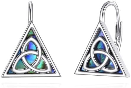 Celtic Trinity Knot Earrings for Women 925 Sterling Silver Triangle Celtic Leverback Abalone Shell Irish Jewelry Gift