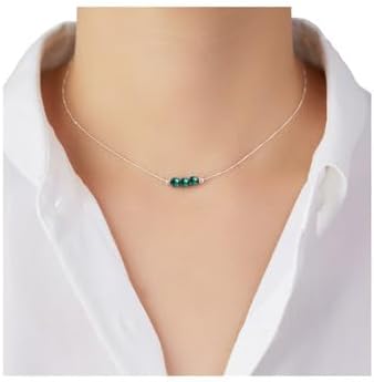 Dainty Crystal 925 Sterling Silver Choker Collar Necklace Handmade With 3 Beads Birthstone Jewelry Gifts for Women Young Lady Mother Friends Keenove