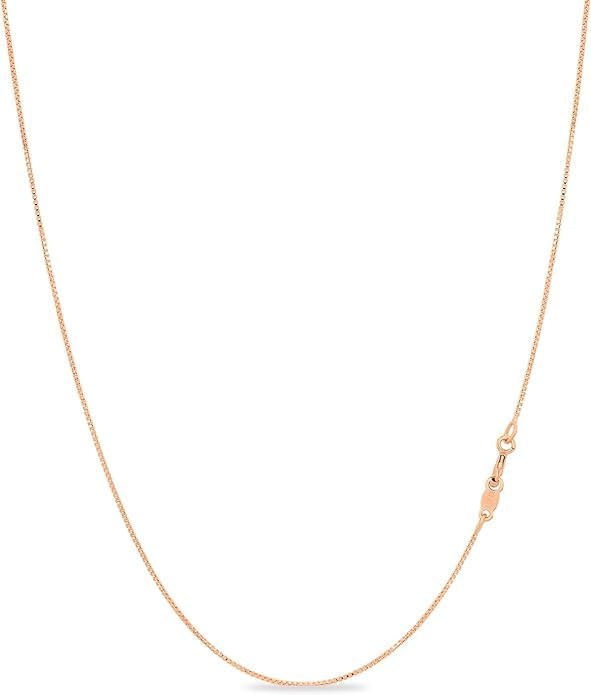 KEZEF 925 Sterling Silver Box Chain Necklace for Women & Men, 0.7mm Thin Chain Necklace, Available in Sterling Silver, Gold Plated & Rose Gold Plated Finishes, Made in Italy