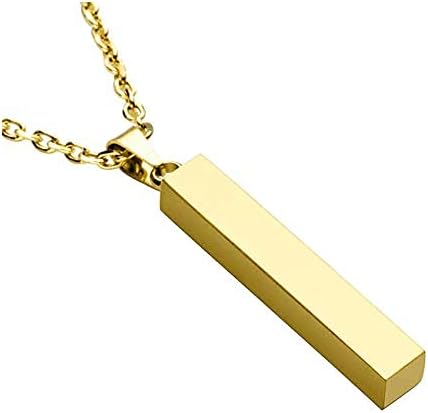 Zysta Engraving 3D Bar Name Necklace Personalized Text Message Cool Simple Design Women Customized Dangle Vertical Cuboid Stick Pendant Necklaces Stainless Steel Birthday Gift