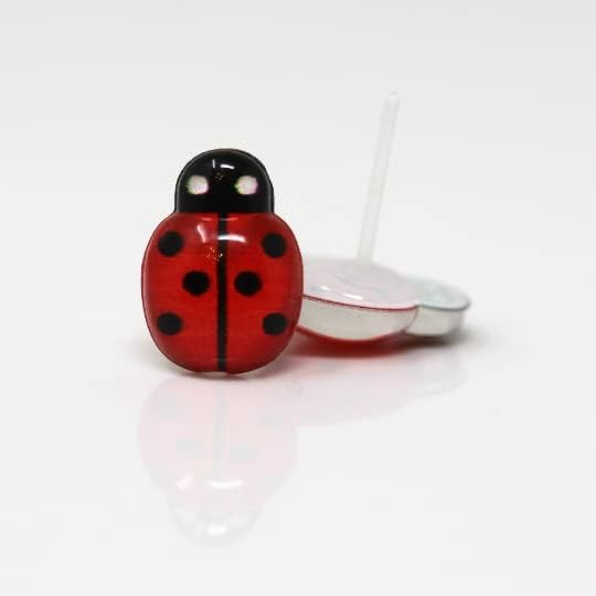 Metal Free Plastic Post Earrings Gift Set (Dainty Daisy, Ladybug, Red Heart)