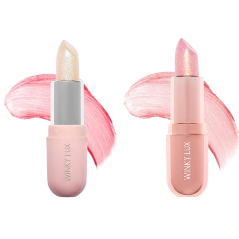 Winky Lux Unicorn Glimmer Balm & Rose Glimmer Balm Duo – Hydrating ph Lip Balm, Natural Pink Tint with pH Color Changing, Moisturize & Soften Lips While Leaving Sheer Pink Tint, with Vanilla Scent