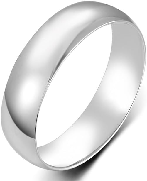 BORUO Silver Ring - 925 Sterling Silver Rings for Women - 14K Gold Plated Waterproof Wedding Band - Elegant Stacking Silver Band For Women and Men - Gifts for Special Occasions 4mm, 6mm Ring Size 4-15