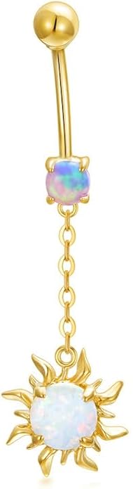 Opal CZ Dangle Belly Button Rings for Women 925 Sterling Silver 16G Heart Teardrop Sun Navel Rings Belly Piercing Jewelry Gift