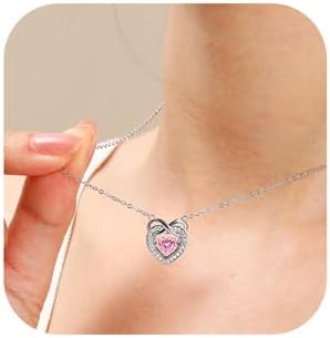Trendy Dainty Infinity Birthstone Necklace, Dancing Heart 18K White Gold Plated 925 Sterling Silver Heart Necklace, Romantic Love Jewelry Graduation Gifts for Women Her