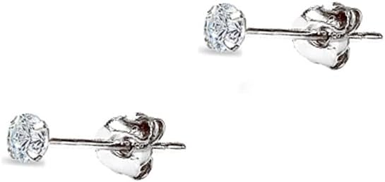 14K Gold Earrings, Round Cubic Zirconia Tiny Small Pierced Long Posts Stud Cartilage CZ Earrings for Women Men, 2mm, 3mm, 4mm, 5mm