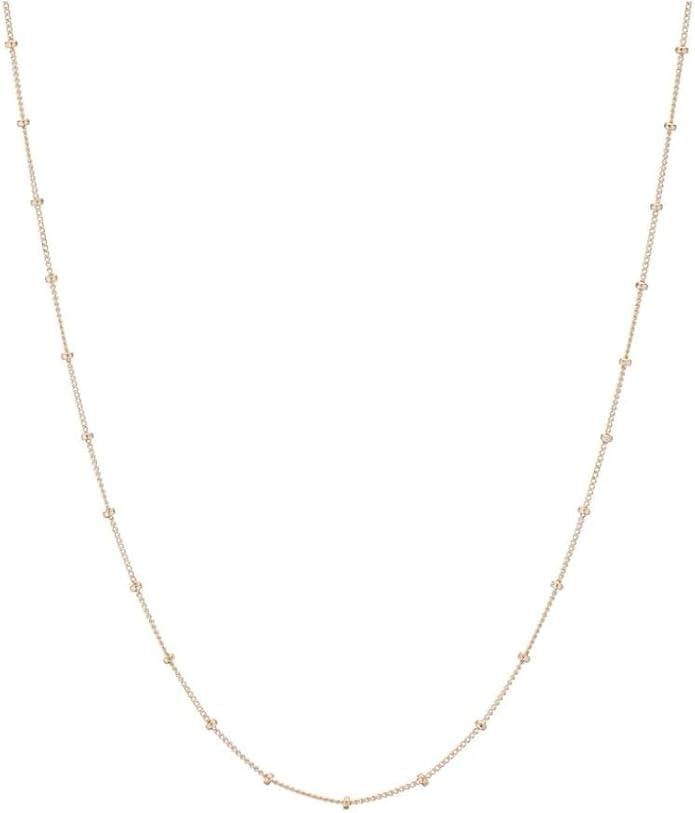 Adabele Solid 925 Sterling Silver Gold Filled White Gold Satellite Bead Station Chain Necklace Cute Dainty Thin Tarnish Resistant Hypoallgeneric Women Neck Jewelry
