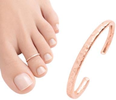 Ellie J Maui Toe Ring for Women– 14k Adjustable – Silver, Gold, or Rose Gold – Simple and Comfortable | 1.3 Hammered band Gold Filled ring, Rose Gold, Sterling Silver