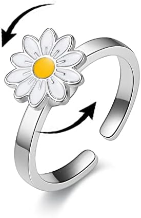 COLORFUL BLING Fidget Sunflower Evil Eye Daisy Spinner Stackable Rings Bee Butterfly Adjustable Open Rotatable CZ Cubic Zirconia Anti Stress for Women Wedding Jewelry