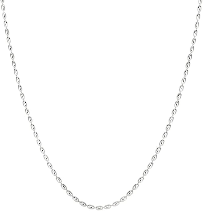 Savlano 925 Sterling Silver Oval Rice Bead Strand Chain Necklace For Women - Made in Italy Comes With a Gift Box