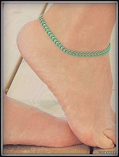 Turquoise Anklet for Women, Dainty Ankle Bracelet, Delicate Summer Design, Mint Fishtail Enamel Chain