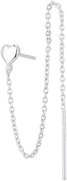 Vanbelle 925 Sterling Silver Jewelry - Dangling Chain & Heart Stud Threader Earring - Rhodium Plated - Classic Lightweight Valentine Gift for Her