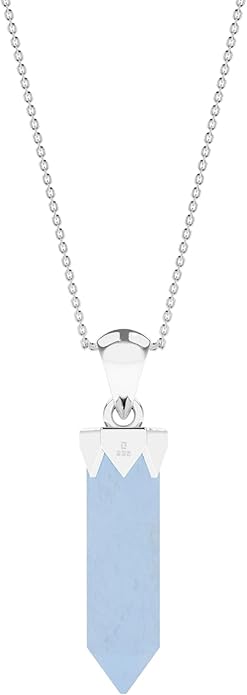 Hexagonal Shape Natural Gemstone Pendant Necklace for Women, Birthstone Jewelry Gifts for Her Birthday, Anniversary, Graduation (15x3.5mm, Bezel-Set)