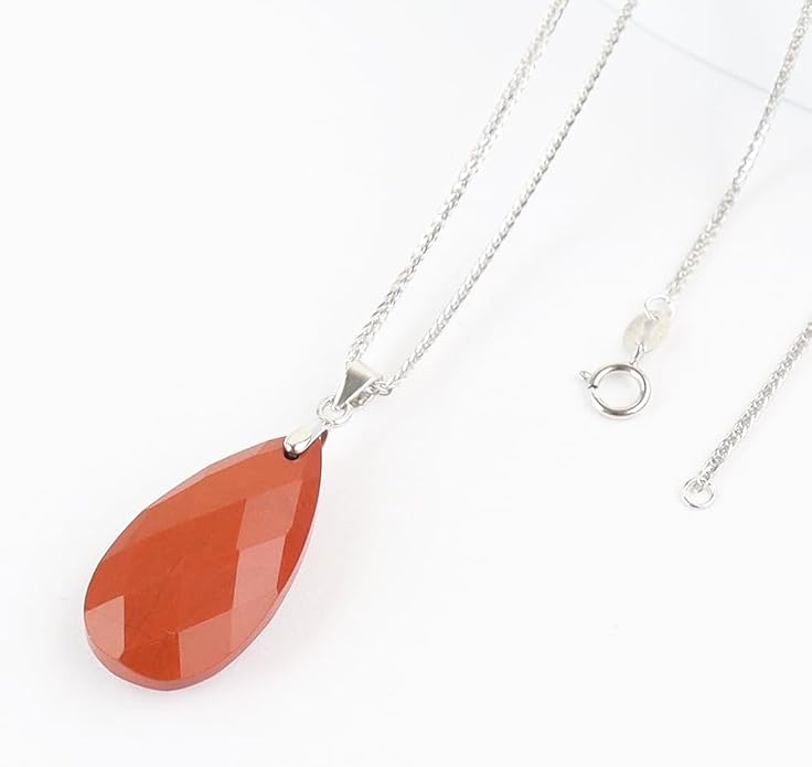 iSTONE 925 Sterling Silver Natural Crytral for Womens Pendant Necklace, Gemstone Birthstone with 17.8" Silver Chain Ladies