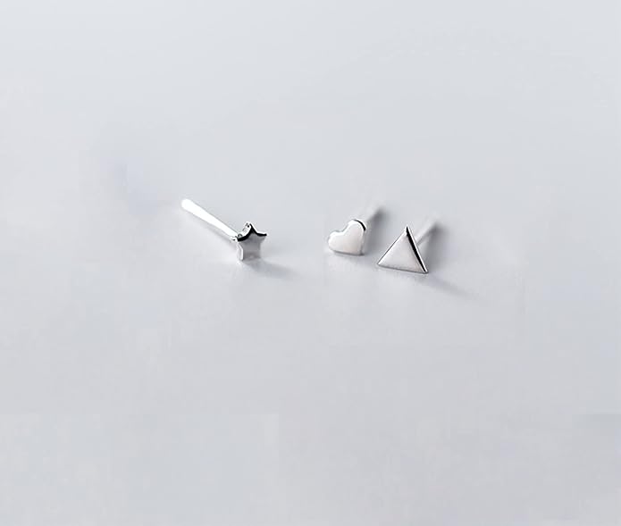 EPIRORA Sterling Silver Stud Earrings for Women Men- 4 Pairs of Hypoallergenic Simple Geometric Small Stud Earring Set Tiny Circle Triangle Square Bar Stud Earrings Mini Cartilage Tragus Earrings