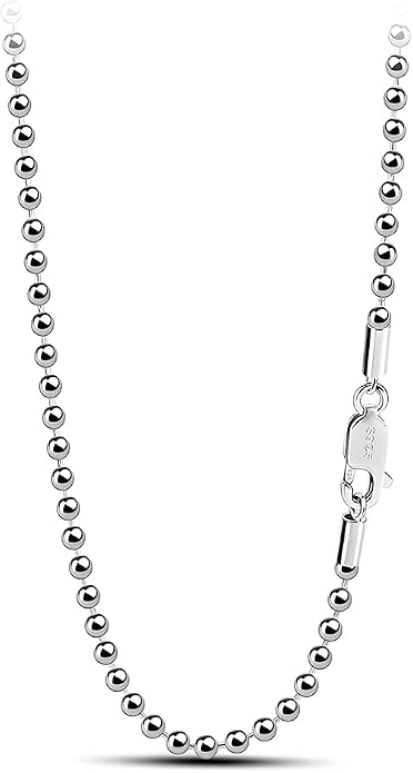 Solid 925 Sterling Silver 2.3mm Beaded Chain Link Necklace for Women, 16" to 30" Length with Lobster Clasp