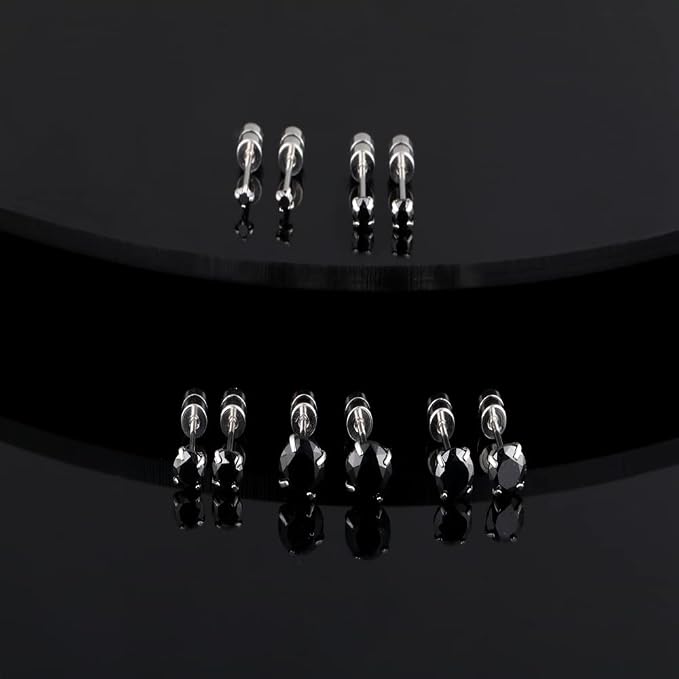 10 Pairs 20 Stainless Steel Ear Stud Piercing Barbell Screw Back Studs Earrings Cubic Zirconia Double Sided Cartilage Earring