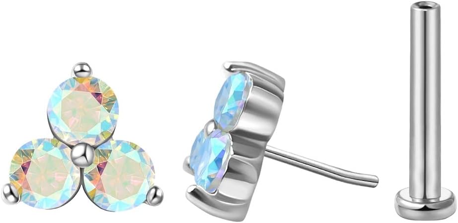 FANSING Cartilage Earring Tragus Stud Trio CZ Stone Flat Back Earring for Helix Conch Threadless Push Pin Labret Stud