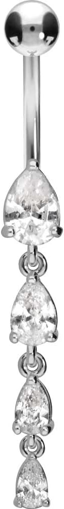 PIERCINGLINE Belly Button Piercing 4 CRYSTAL DROPS surgical steel, skin-friendly