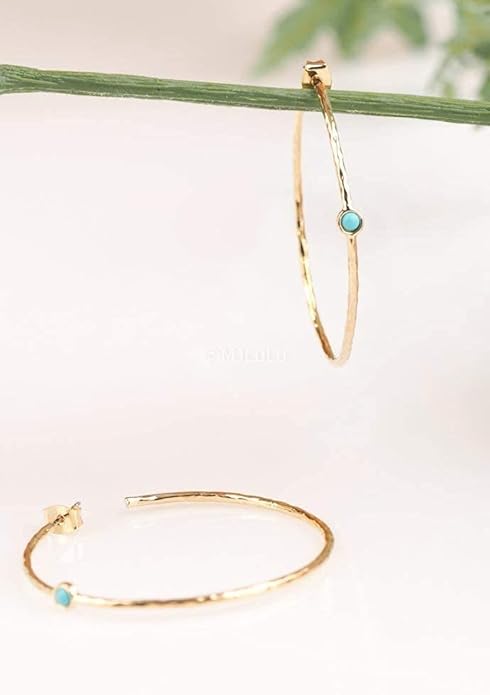 14K Gold-Plated Dainty Hoop Earrings with Simulated Blue Turquoise - Lightweight, Hypoallergenic, Chic Boho Design for Versatile Everyday Elegance - delicate minimal Jewelry by MJLULU