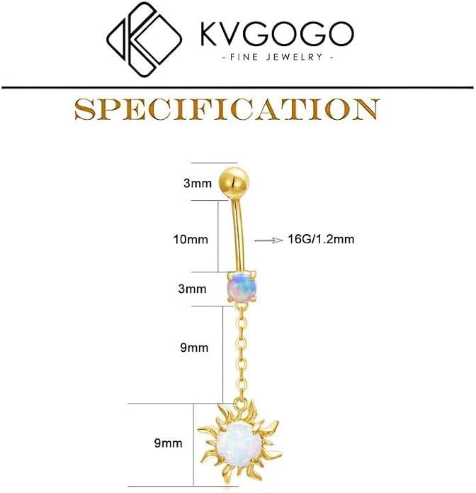 Opal CZ Dangle Belly Button Rings for Women 925 Sterling Silver 16G Heart Teardrop Sun Navel Rings Belly Piercing Jewelry Gift