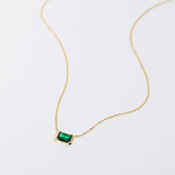 Meissa Square Emerald Earring Necklace Set for Women 925 Sterling Silver Emerald Earring Necklace Set Handmade Gold Necklace May Birthstone Jewelry Gift