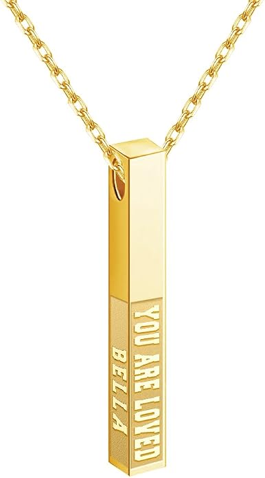 Personalized 3D Vertical Bar Necklace, Custom Necklace Engraved with Any Name Pendant Jewelry Mothers Day Gift