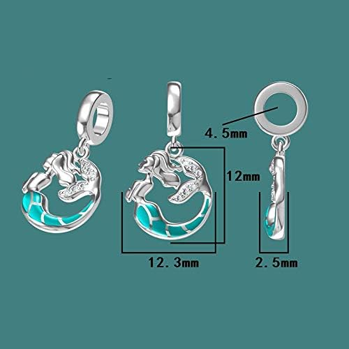 EVESCITY 925 Real Silver Glow in The Dark Hollow Luminous Stone Open-able Beads For Charm Bracelets ♥ Best Jewelry Gifts for Her Women ♥ (Glowing Mermaid Tail)