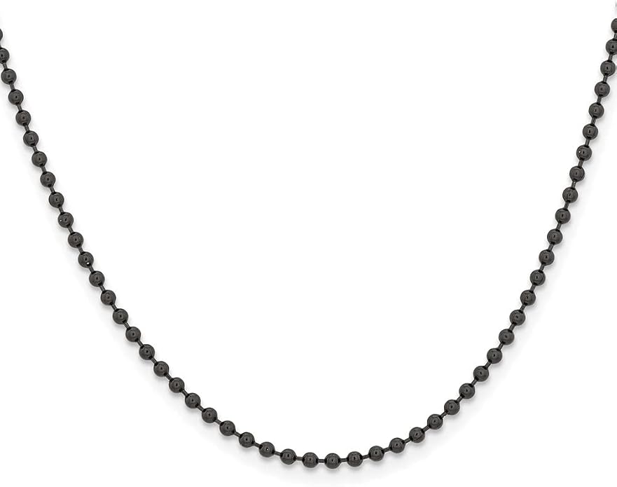 Real Stainless Steel 2.4mm IP Black-plated Ball Chain Necklace - with Secure Lobster Lock Clasp