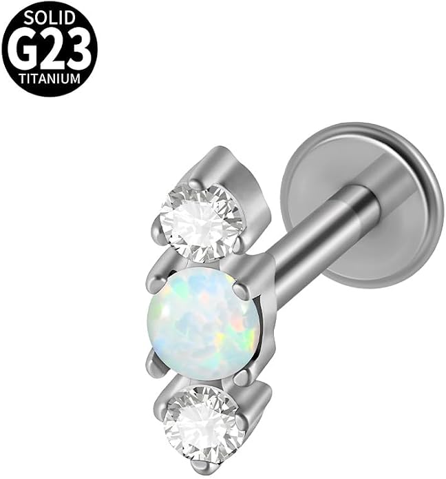 2PCS G23 Titanium Fire Opal CZ Labret Stud Piercing Cartilage Helix Tragus Climber Earrings for Men Women Lip Monroe Body Piercing Jewelry