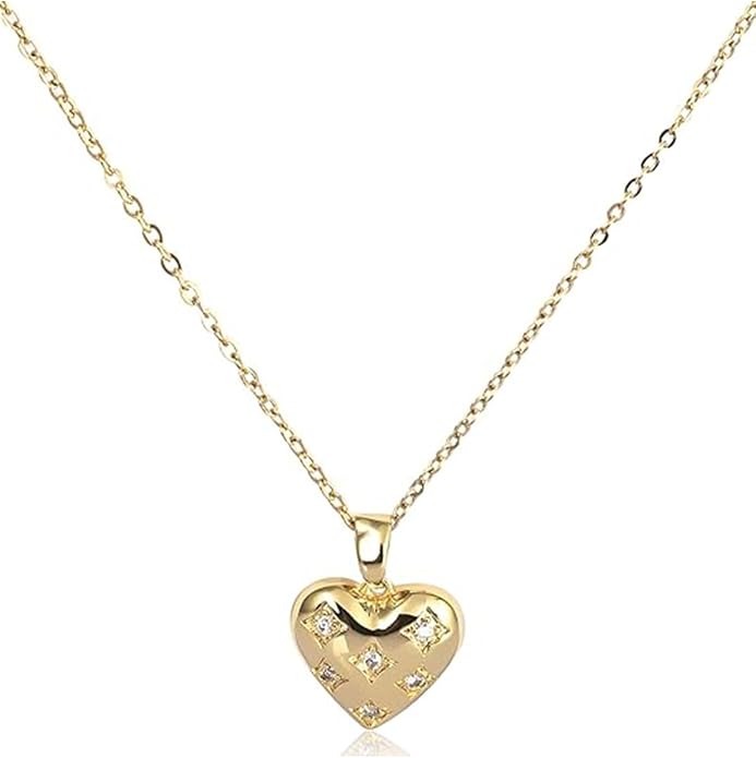 Minimalist Cubic Zirconia Heart Necklace Small Dainty Love Pendant 14K Gold/Silver Plated | Glitter Rhinestone Necklace with Cupid Arrow Heart Elegant Simple CZ Choker for Women