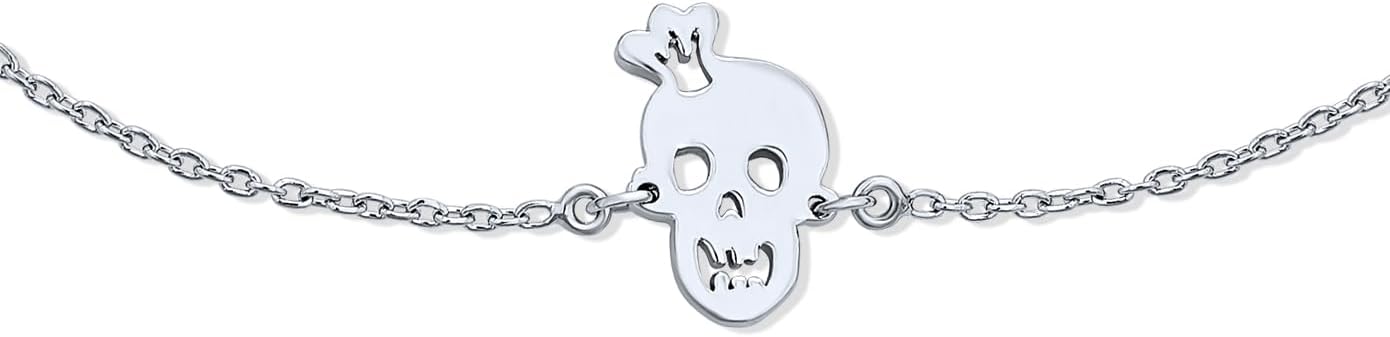 Bling Jewelry Whimsical Ankle Bracelet Heart Eyes Smiling Caribbean Pirate Charm Crown Skull Anklet For Women Teens Hot Wife .925 Sterling Silver Adjustable 9 To 10 Inch