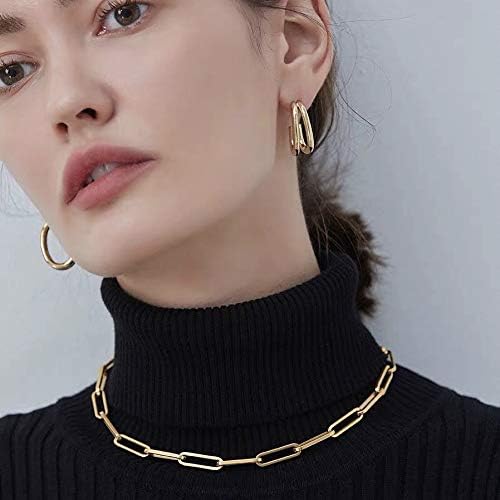 Shapes Studio 18K Gold Plated Titanium Thick Paperclip Chain Necklace, Minimalist Style, Bold Chunky Paper Clip Chain Necklace, Short Necklace, Never Tarnish